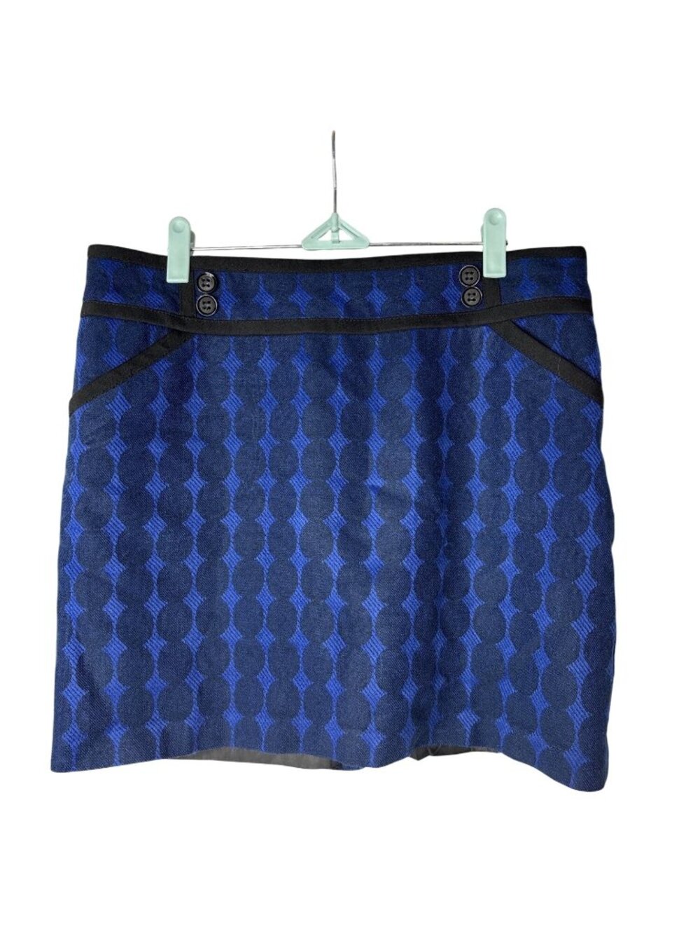 Forenza Straight Mini Skirt 10 Dot Pattern Cobalt Blue Black Lined Vintage Y2K